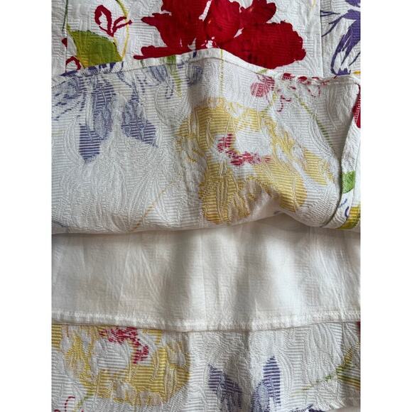 David Meister Fluted Embossed Cotton Skirt Floral Red Yellow Poppies Size 14 - Picture 7 of 10